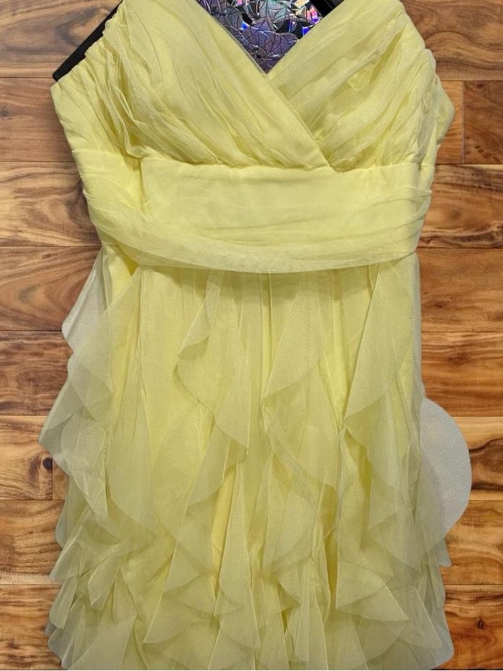 Yellow Ruffled Spaghetti-Strap Prom Dress - Picture 2 of 4